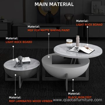 Round Grey Color Wooden Lift-Top Coffee Table Combination